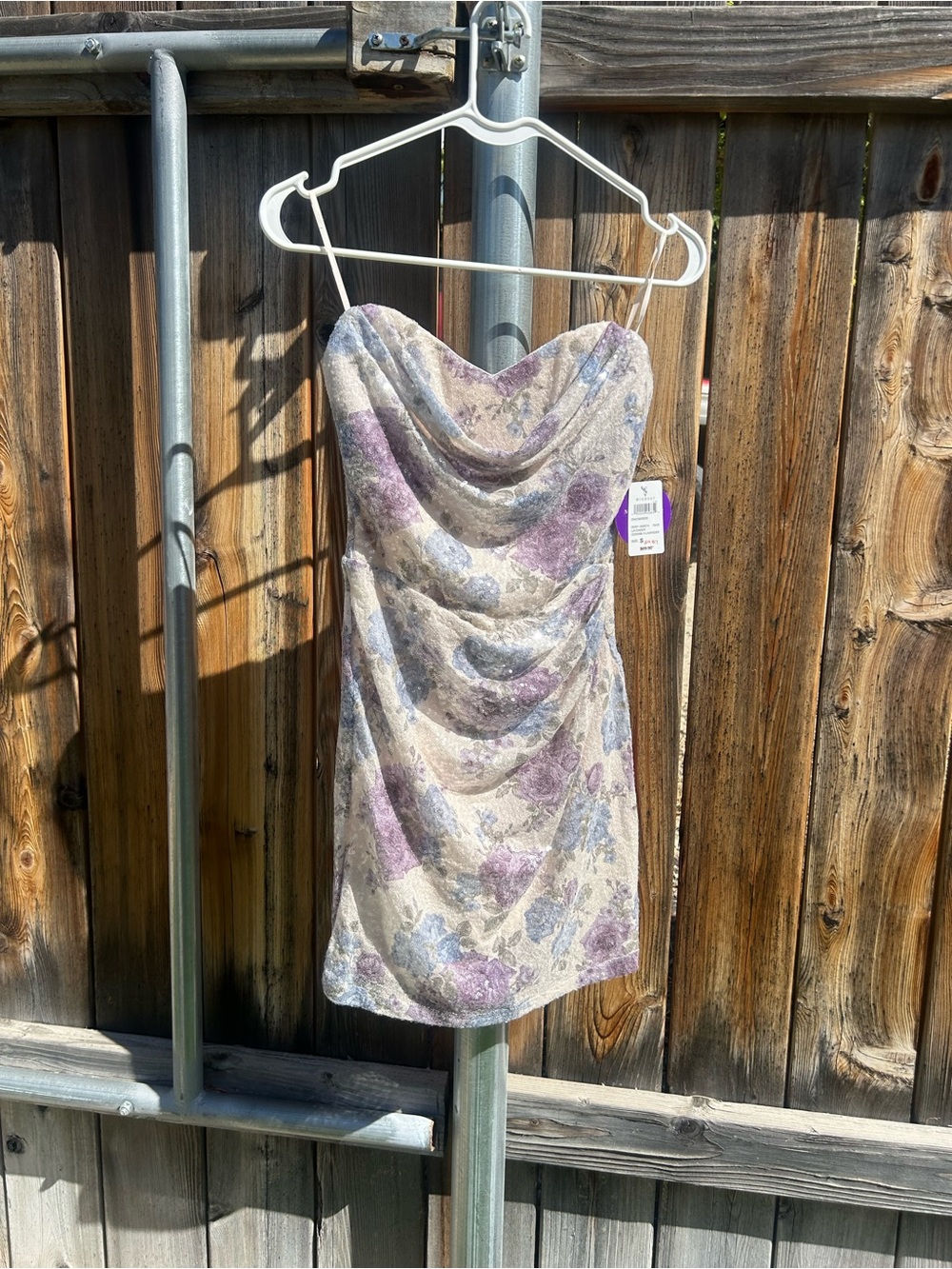 Windsor Lavender and Cream Floral Cowl Neck Strapless Mini Dress